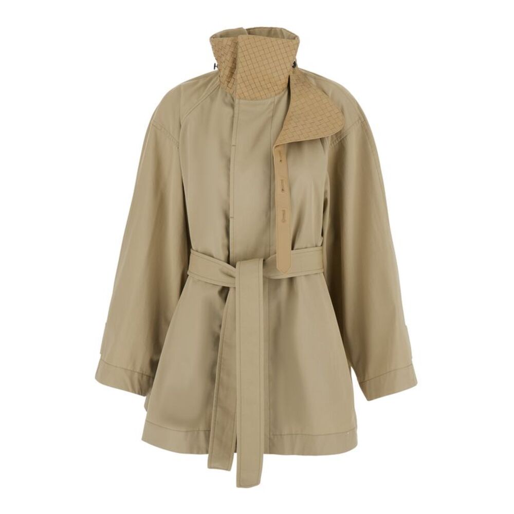 Bottega Veneta Women Light Cotton Short Trench Coat Intreccio Collar